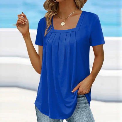 Square Neck Solid Color Short Sleeve T-Shirt