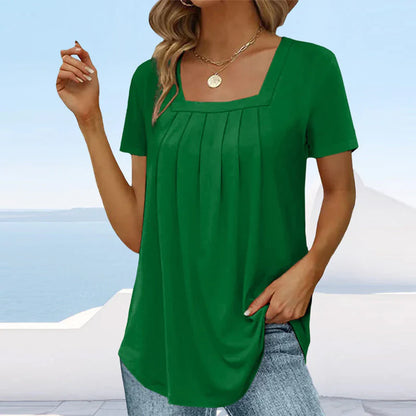 Square Neck Solid Color Short Sleeve T-Shirt