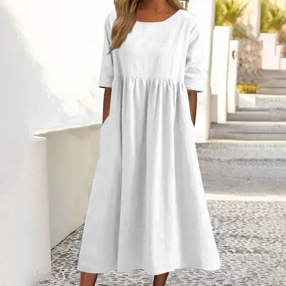 Round Neck Pocket Halter Cotton Dress