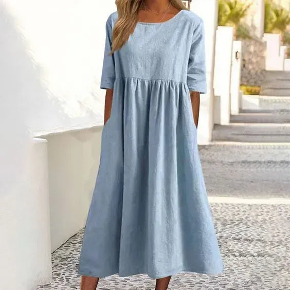 Round Neck Pocket Halter Cotton Dress